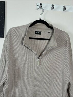 Neiman Marcus Men’s Quarter-Zip Ribbed Sweater - Beige merino wool